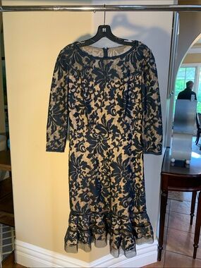 Tadashi Shoji Navy Lace Midi Dress with Cream Lining